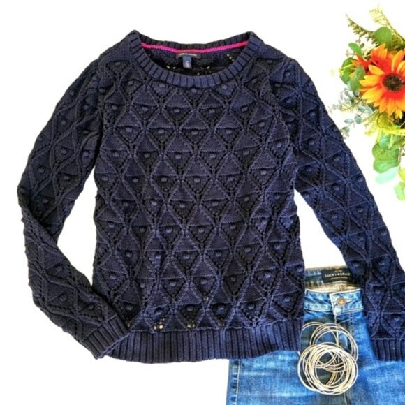 Tommy Hilfiger Women's Sweater Size Large Navy Blue Rounded Neck Preppy Knit - Picture 2 of 12